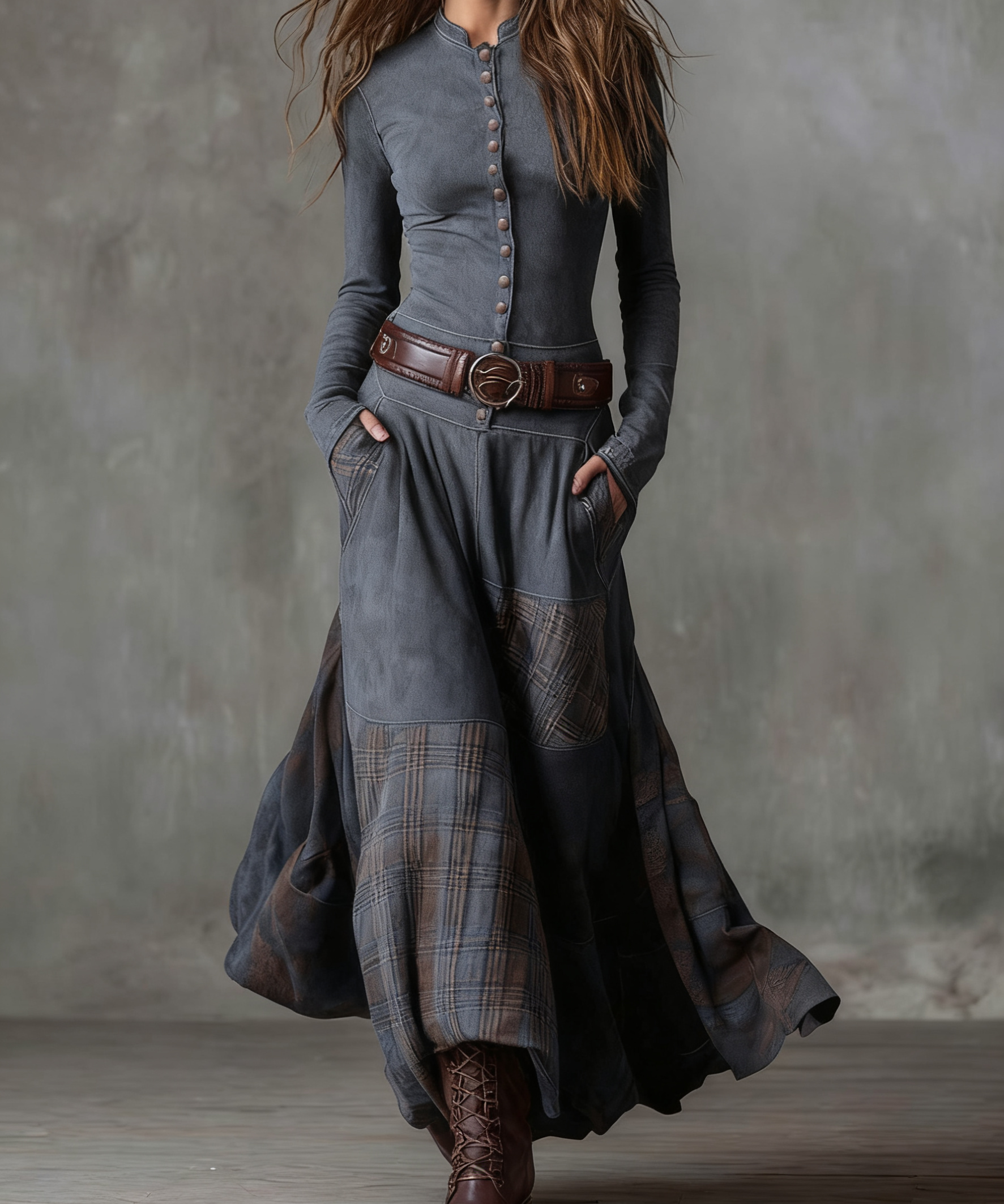 Agnes - Maxikjole i ruskind med bælte