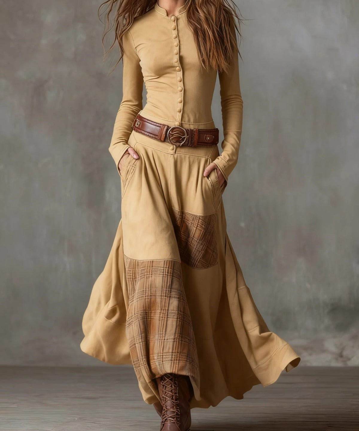 Agnes - Maxikjole i ruskind med bælte